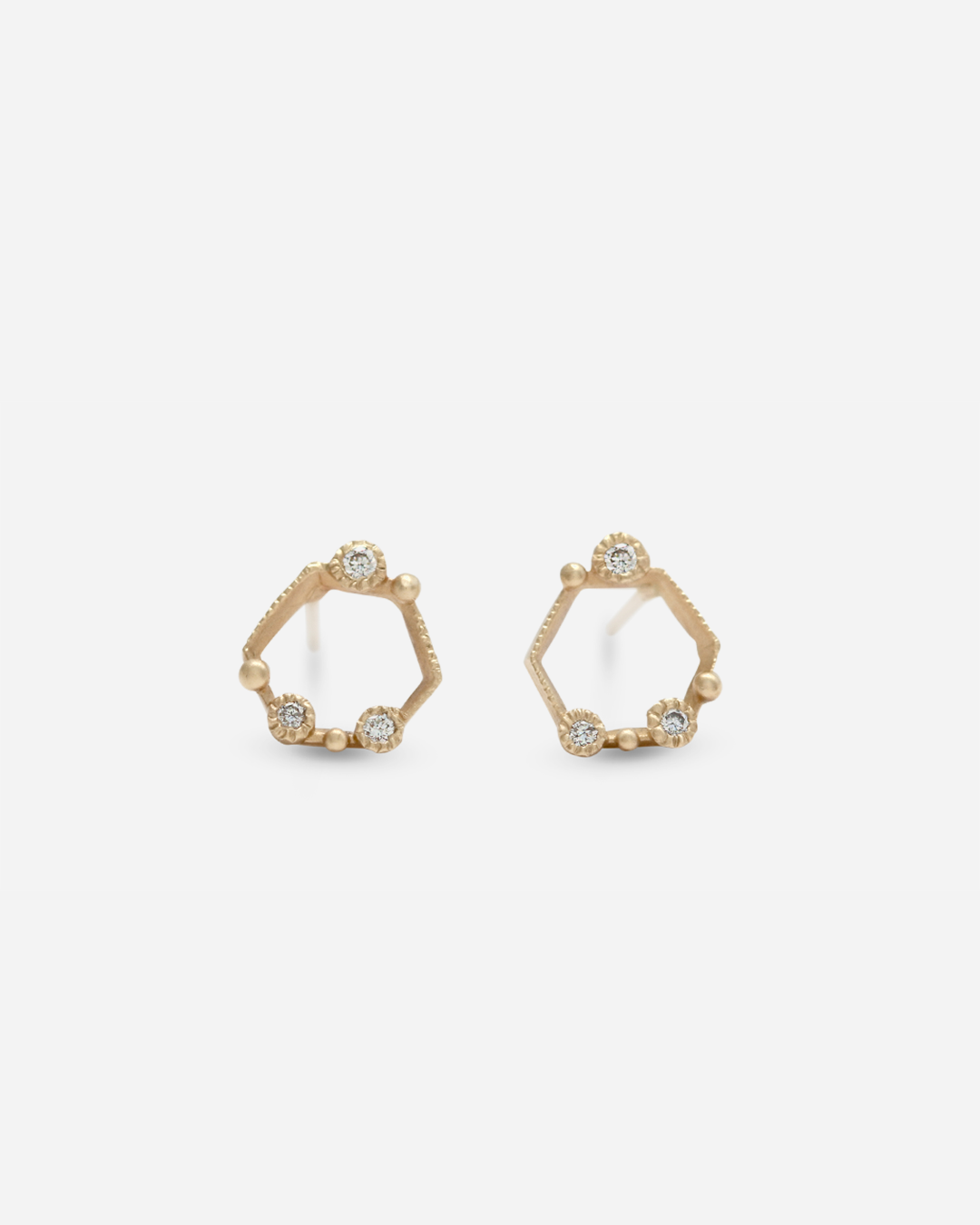 Melee 59 Hexagon / White Diamond Studs By Hiroyo