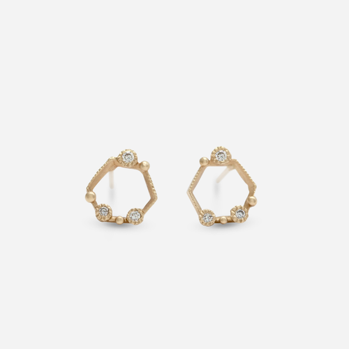 Melee 59 Hexagon / White Diamond Studs By Hiroyo in earrings Category