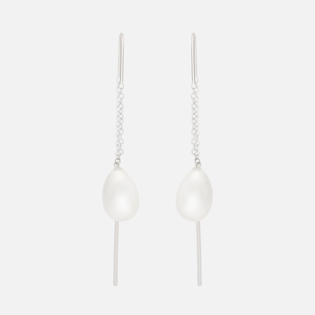 Pear Pearl and Chain / White Earrings By Akiko in earrings Category