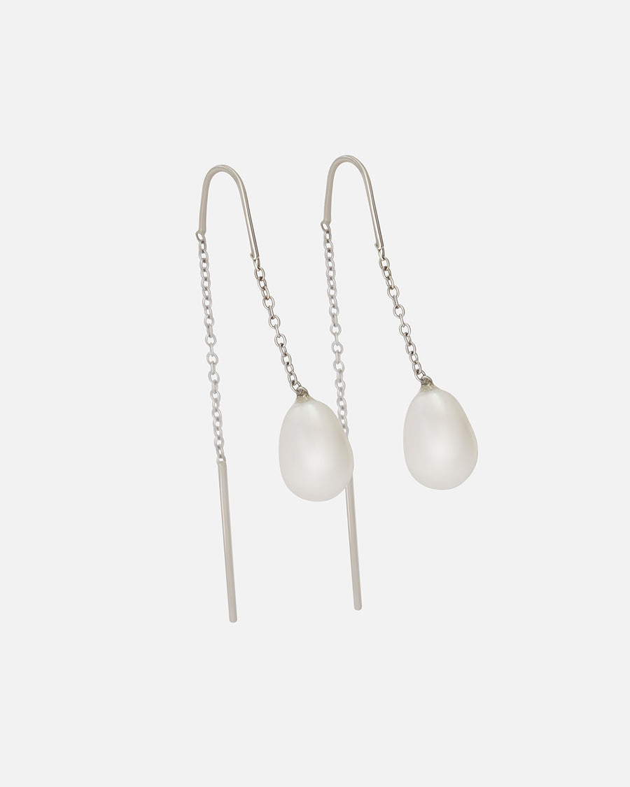 Pear Pearl and Chain / White Earrings By Akiko in earrings Category