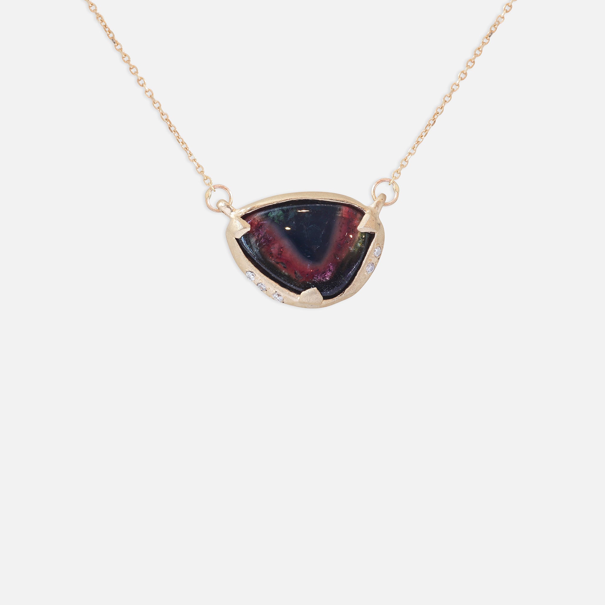 Watermelon Tourmaline and Diamond / 2.24ct Pendant By Ariko