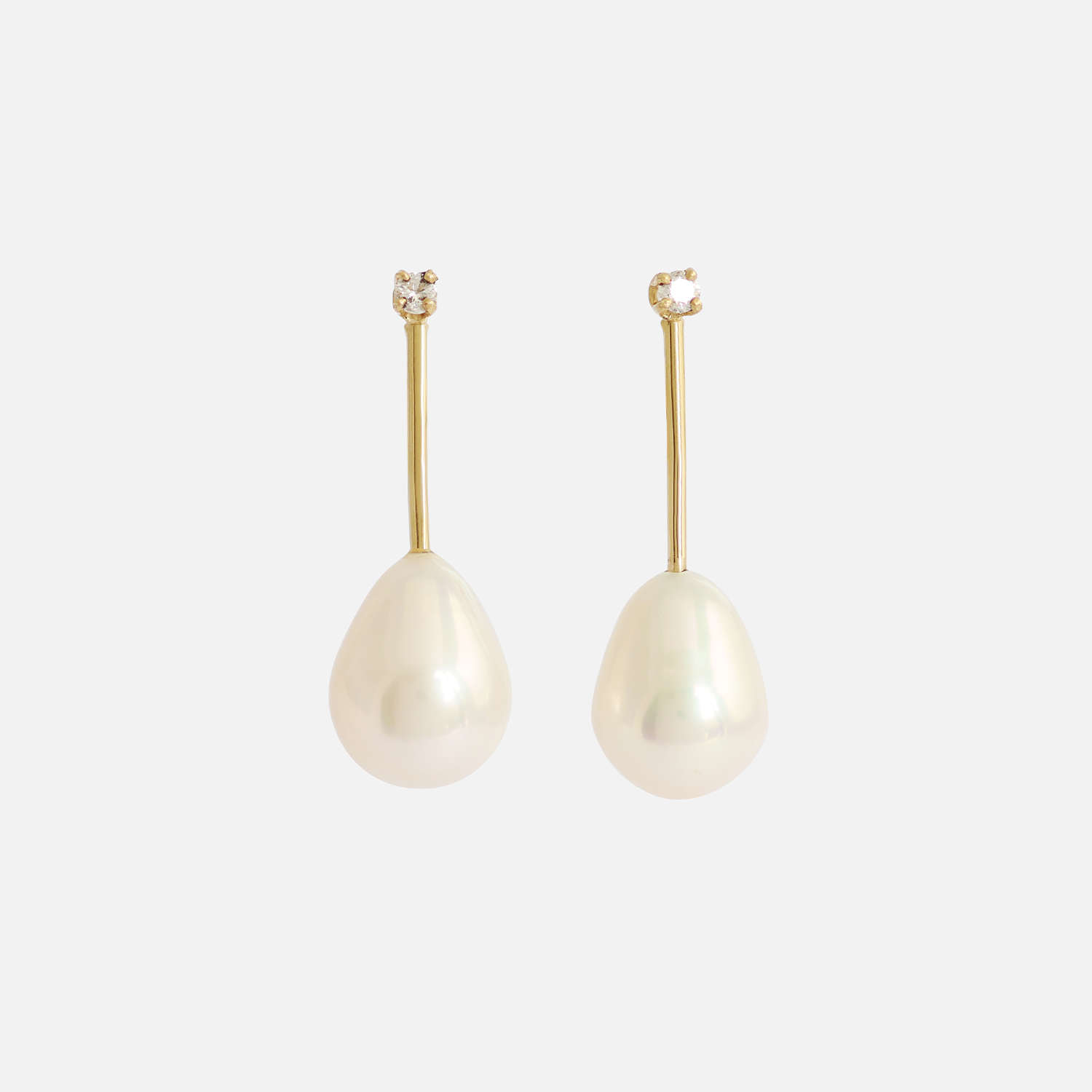 Bar Studs / Tear Drop Pearl & Diamonds Ready To Ship Pair By Akiko in earrings Category