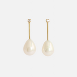 Bar Studs / Tear Drop Pearl & Diamonds Ready To Ship Pair By Akiko in earrings Category