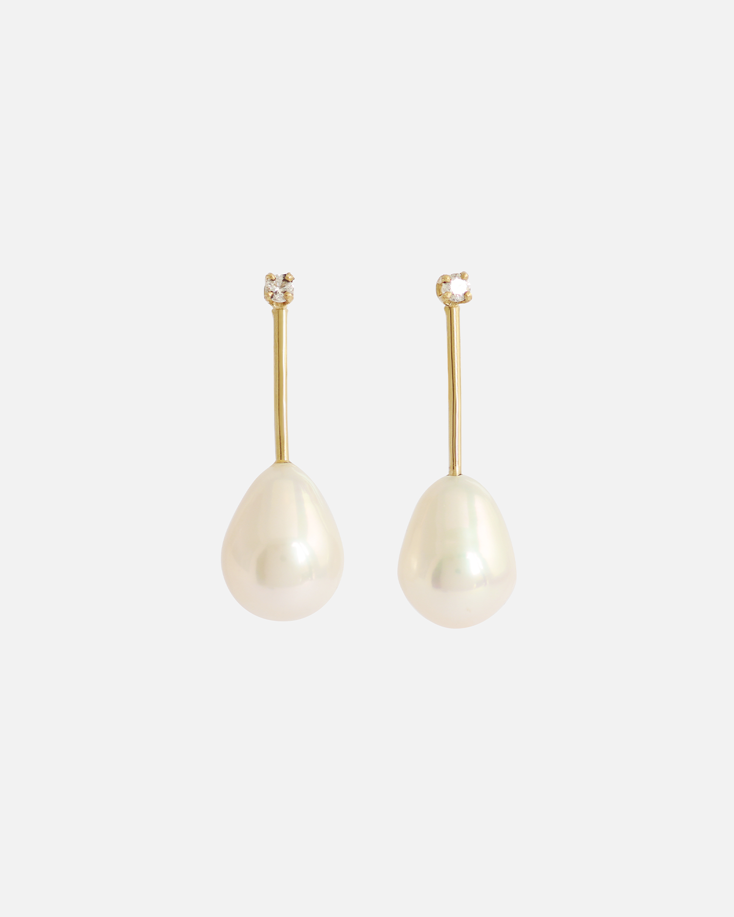 Bar Studs / Tear Drop Pearl & Diamonds Ready To Ship Pair By Akiko in earrings Category