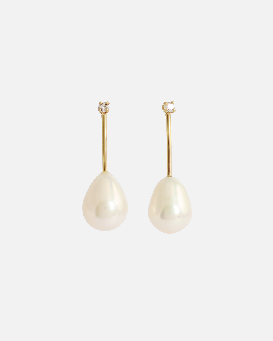 Bar Studs / Tear Drop Pearl & Diamonds Ready To Ship Pair By Akiko in earrings Category