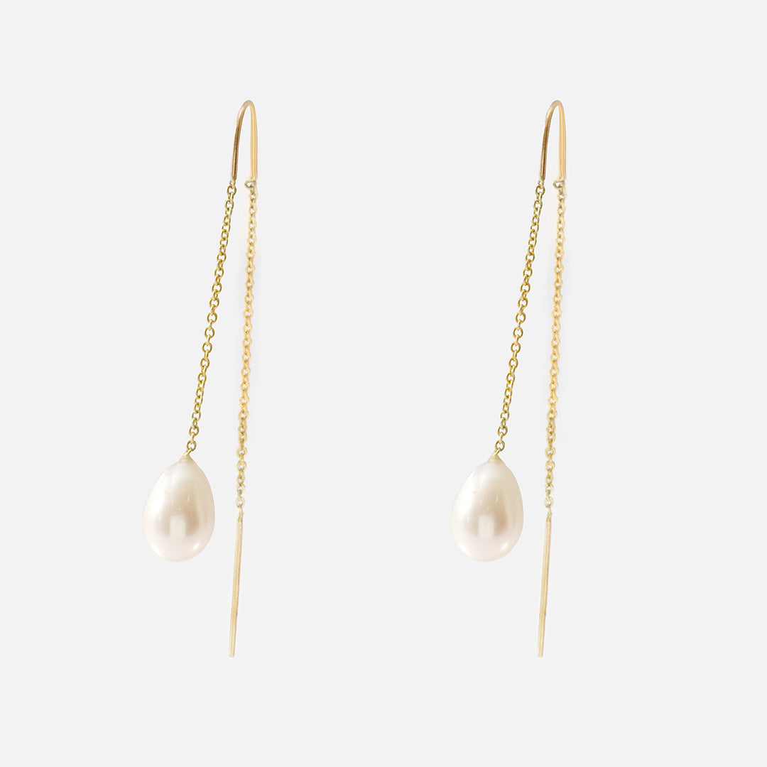 Pear Pearl & Chain Earrings By Akiko in earrings Category