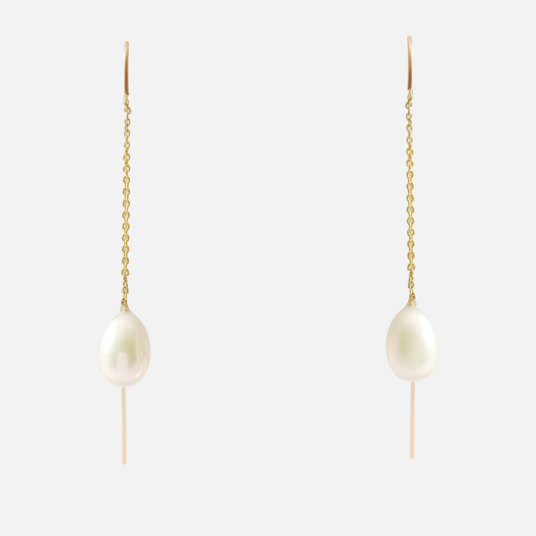 Pear Pearl & Chain Earrings By Akiko in earrings Category