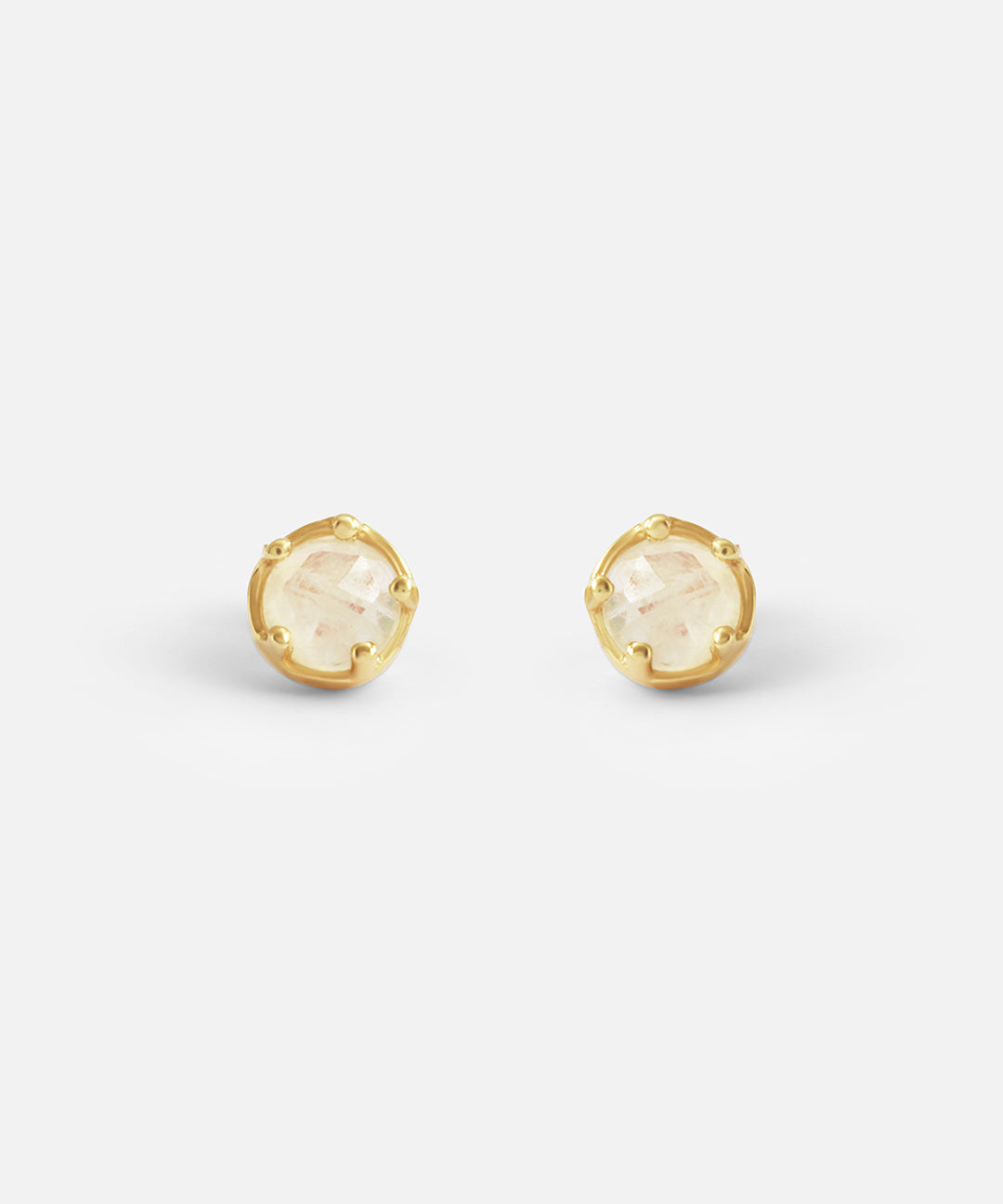 Front view of Moonstone / Yellow Gold Studs by Ariko