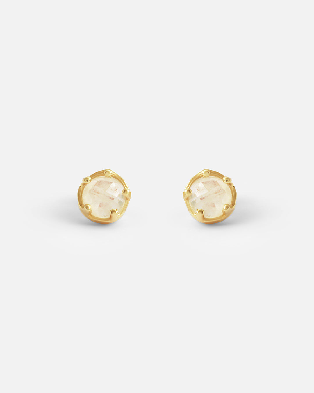 Front view of Moonstone / Yellow Gold Studs by Ariko