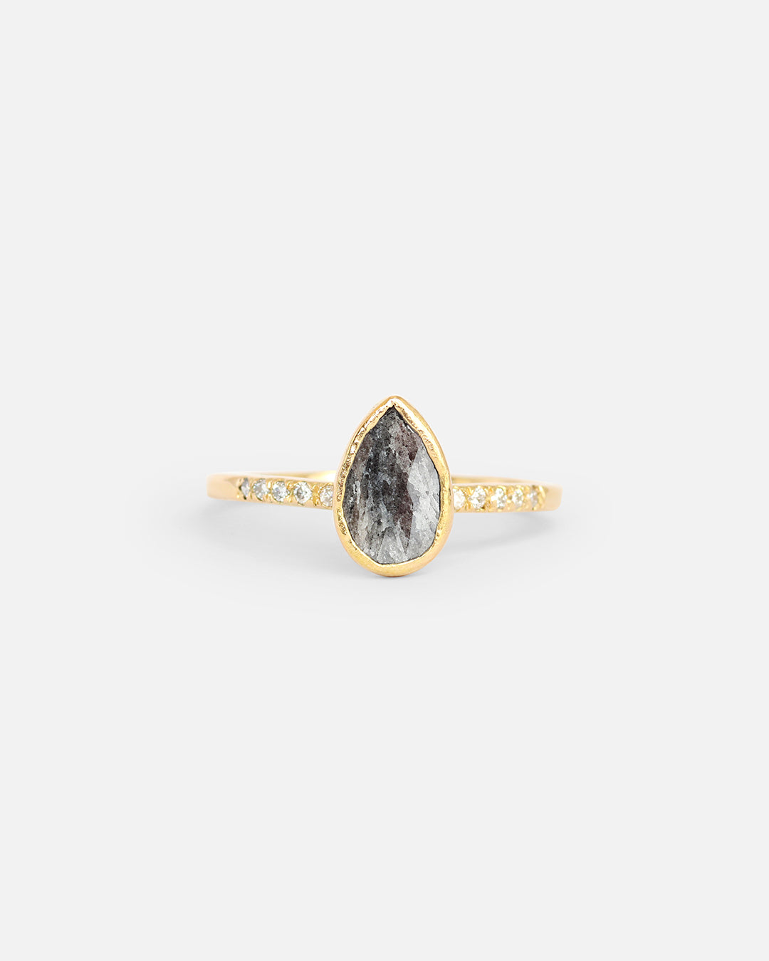 Pear Shaped Flat Grey Diamond / Ring By Ariko