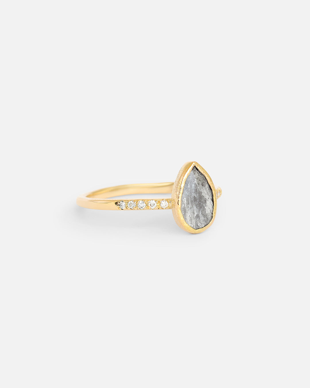 Pear Shaped Flat Grey Diamond / Ring By Ariko