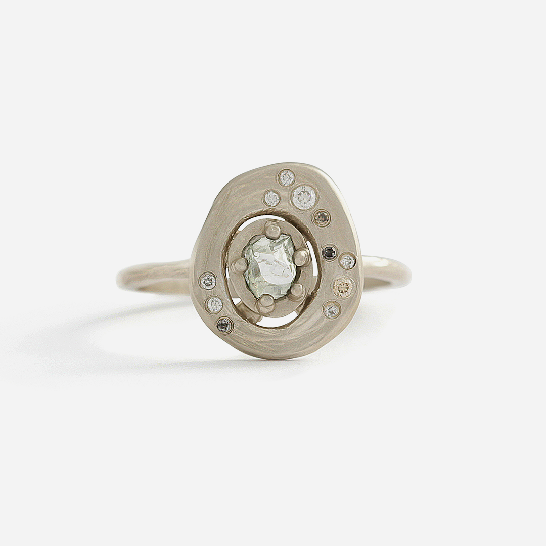 Cosmo 1 / Natural Green Raw Diamond + Diamonds By fitzgerald jewelry in Engagement Rings Category