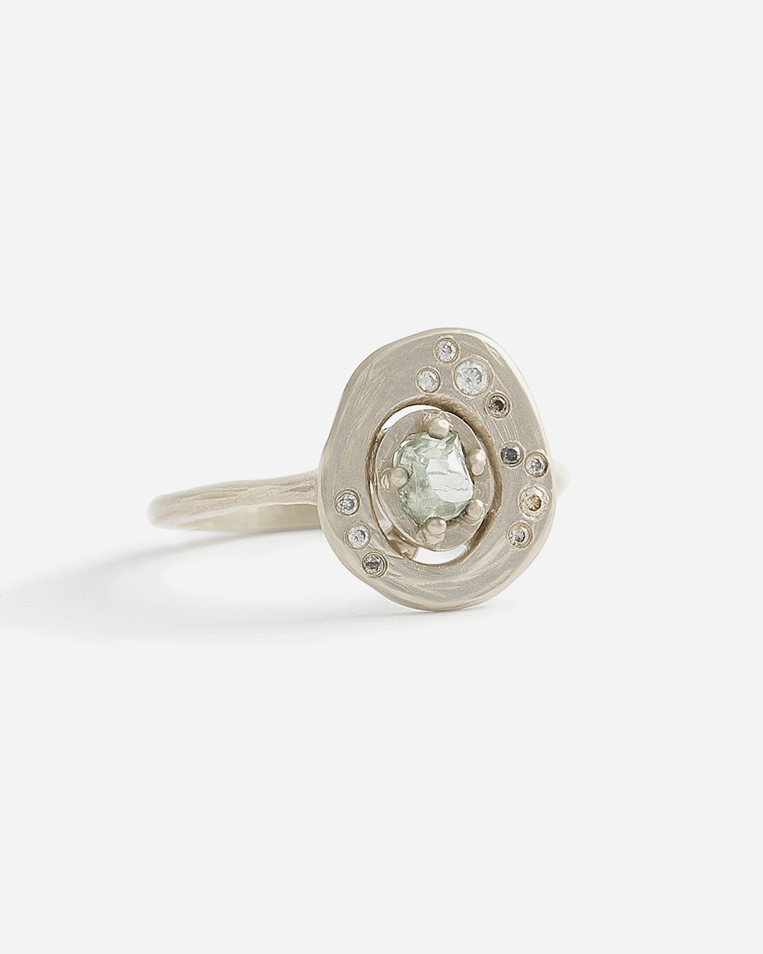 Cosmo 1 / Natural Green Raw Diamond + Diamonds By fitzgerald jewelry