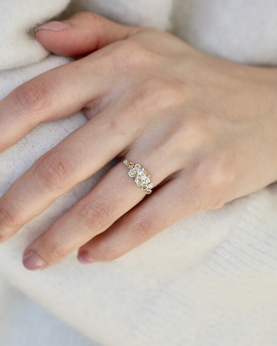 Dew 3 / Champagne Pear Ring By Hiroyo in ENGAGEMENT Category