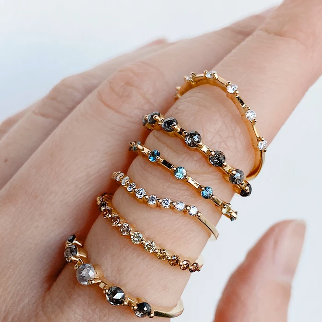 Dash / Rose Cut Grey Diamond Band By Casual Seance in WEDDING Category