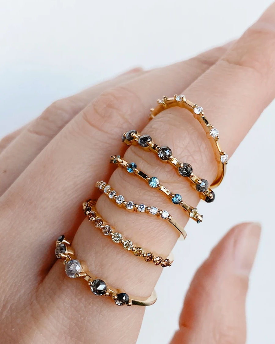 Dash / Rose Cut Grey Diamond Band By Casual Seance in WEDDING Category