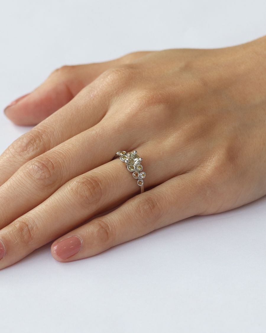 Dew 3 / Champagne Pear Ring By Hiroyo in ENGAGEMENT Category
