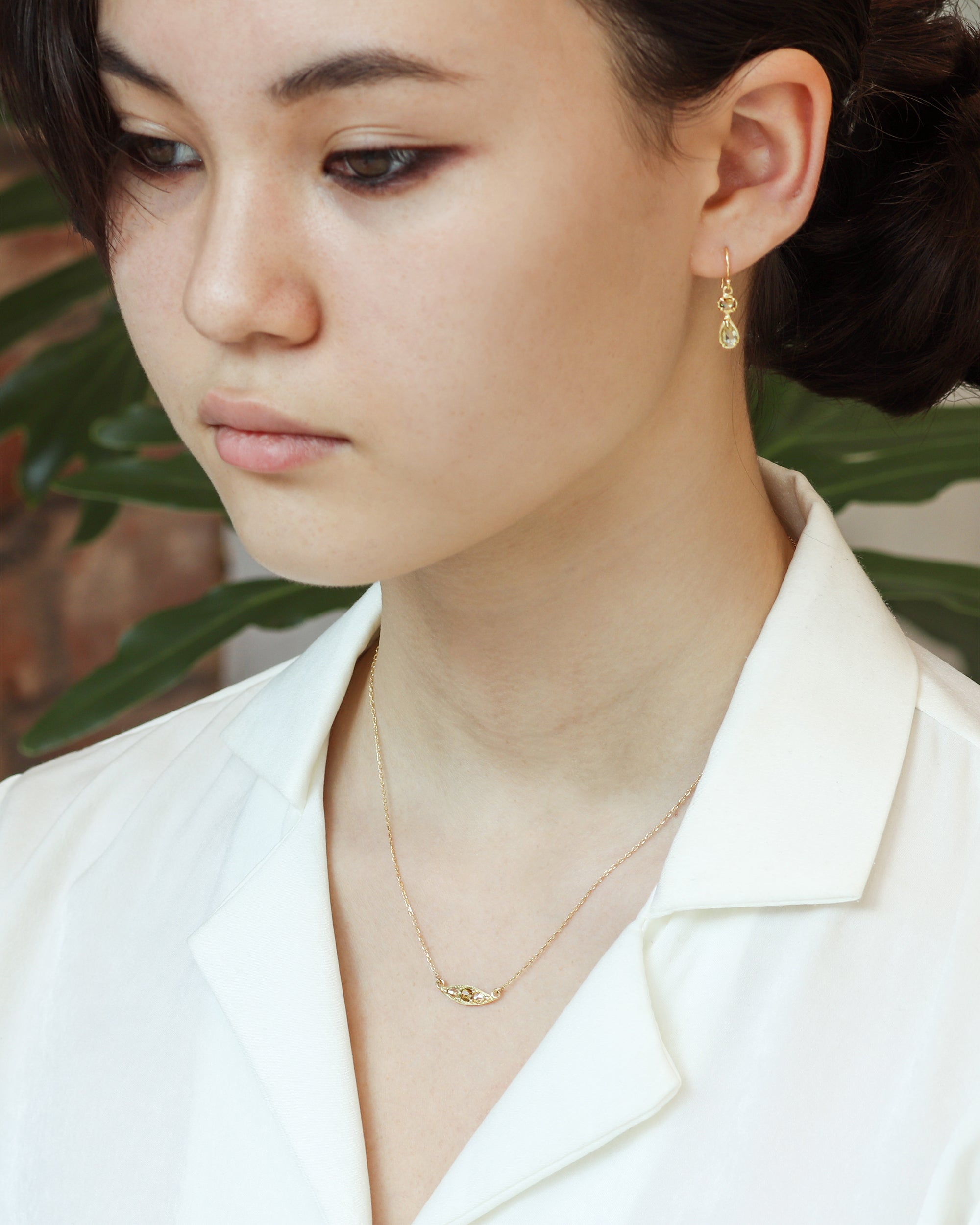 Silk / Cognac & Olive Diamond Drop Earrings By Hiroyo