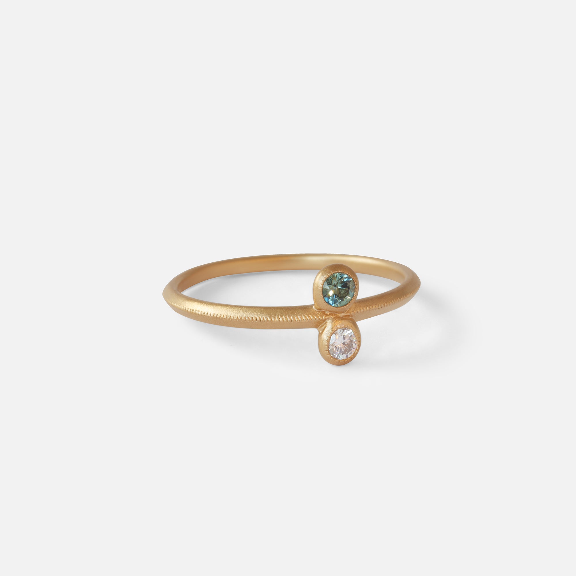 Toi et Moi / Blue Green Sapphire + Melee White Diamond Ring By fitzgerald jewelry