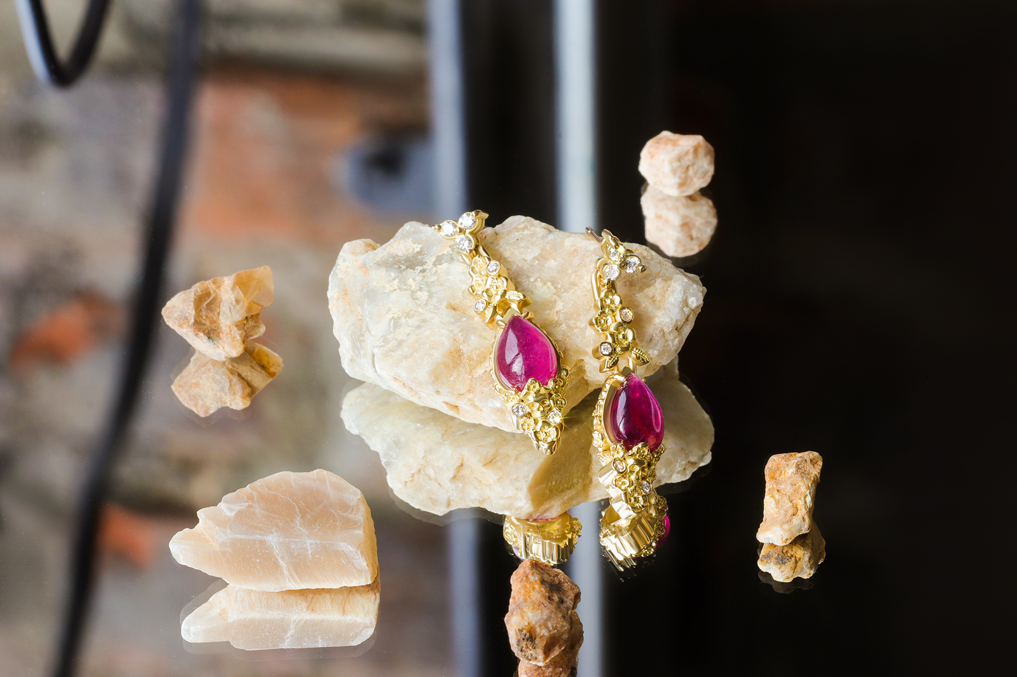 Ruby Skull Drops / Earrings By fitzgerald jewelry
