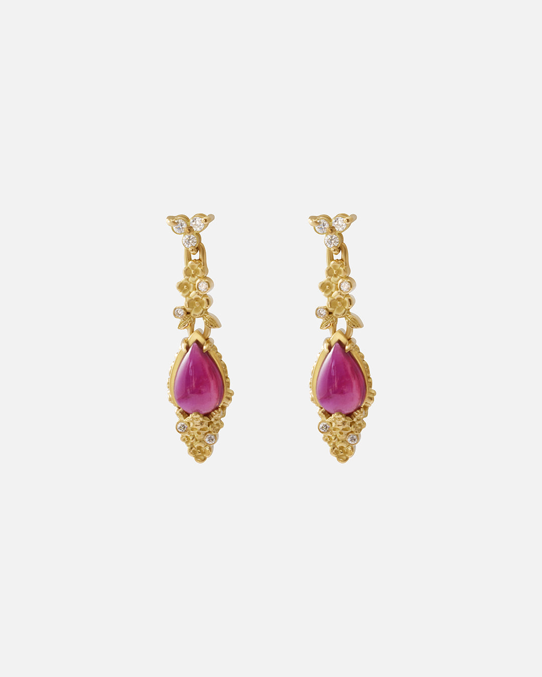 Front view of Ruby Skull Drop Earrings