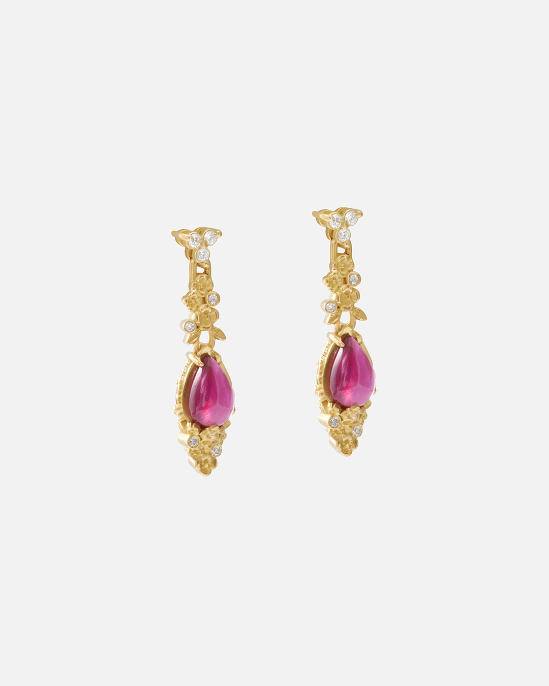 Side view of Ruby Skull Drop Earrings