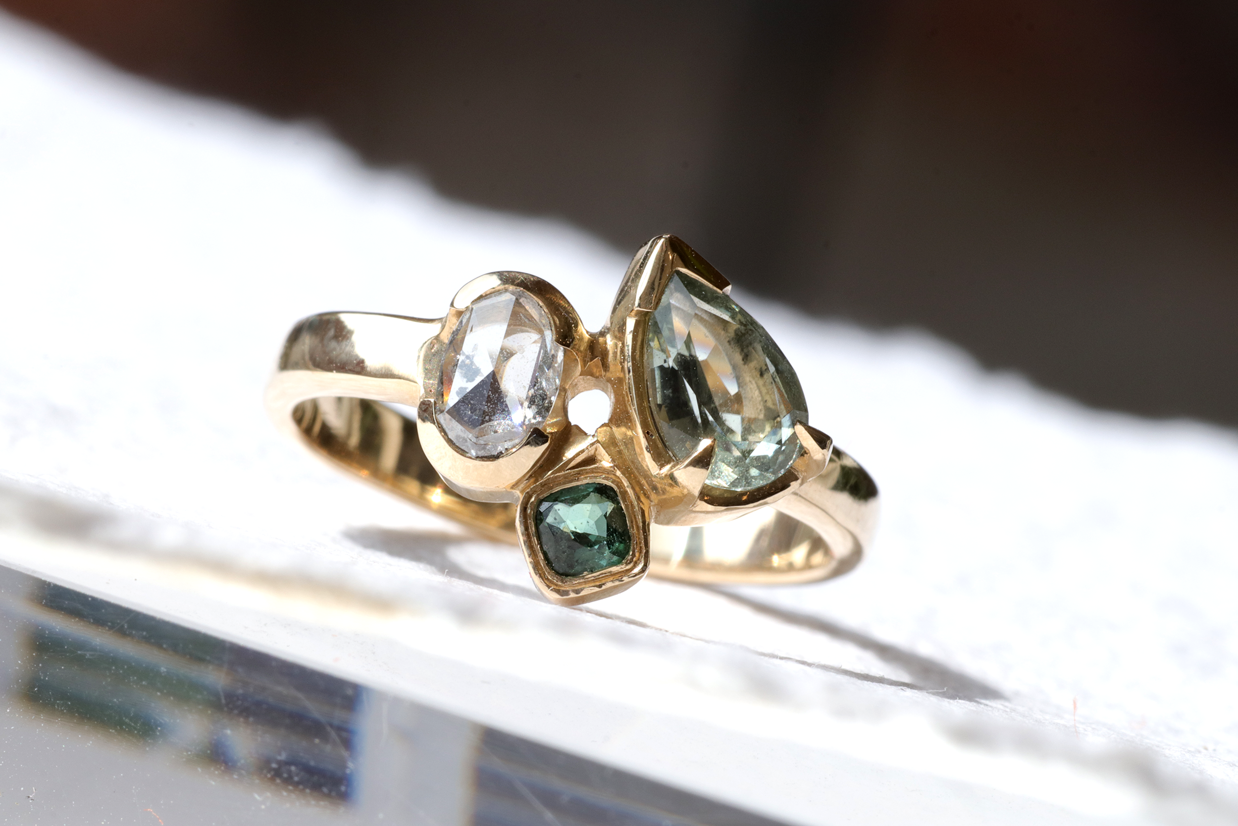 Paraiba and Diamond Droplet / Ring By Kestrel Dillon