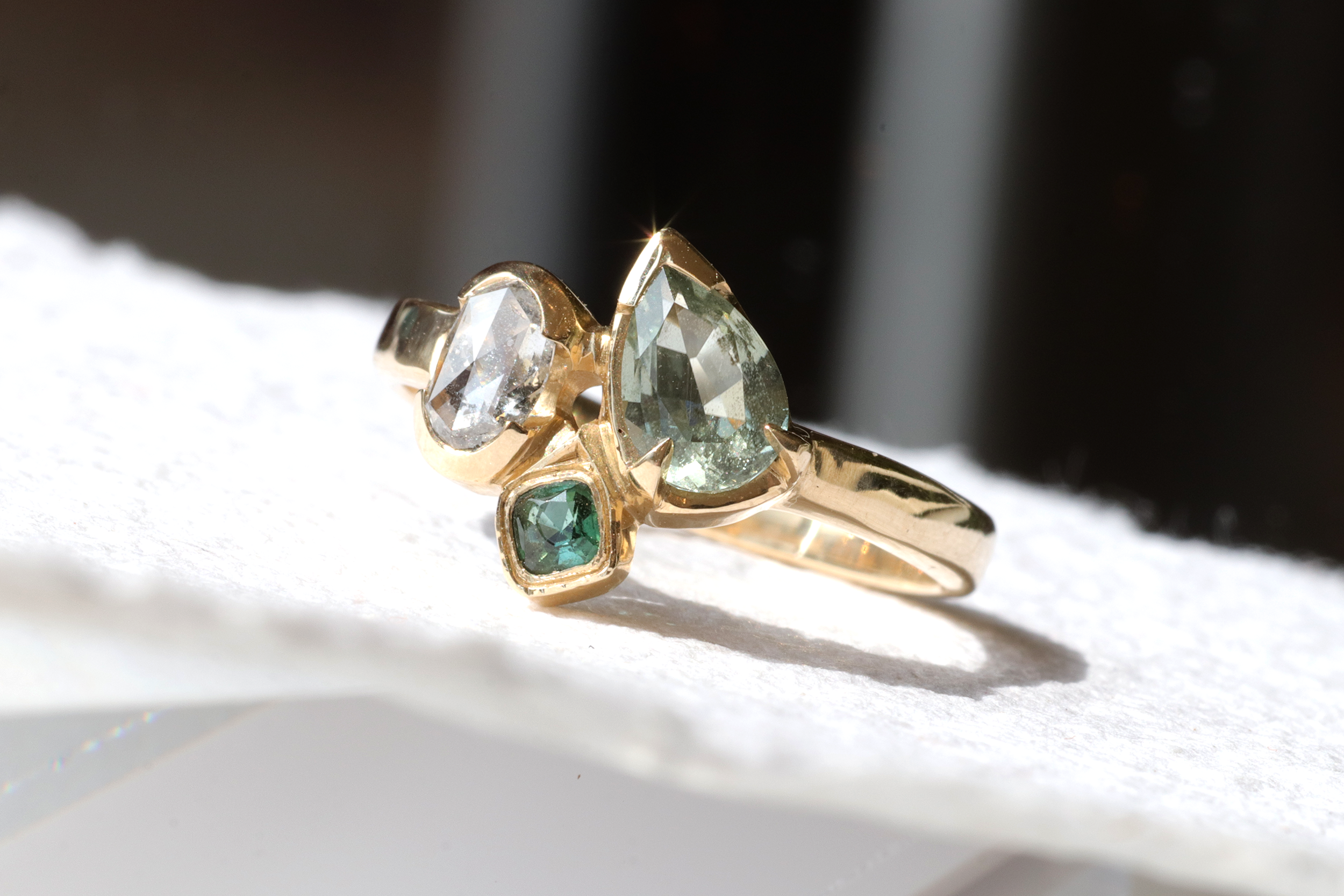 Paraiba and Diamond Droplet / Ring By Kestrel Dillon