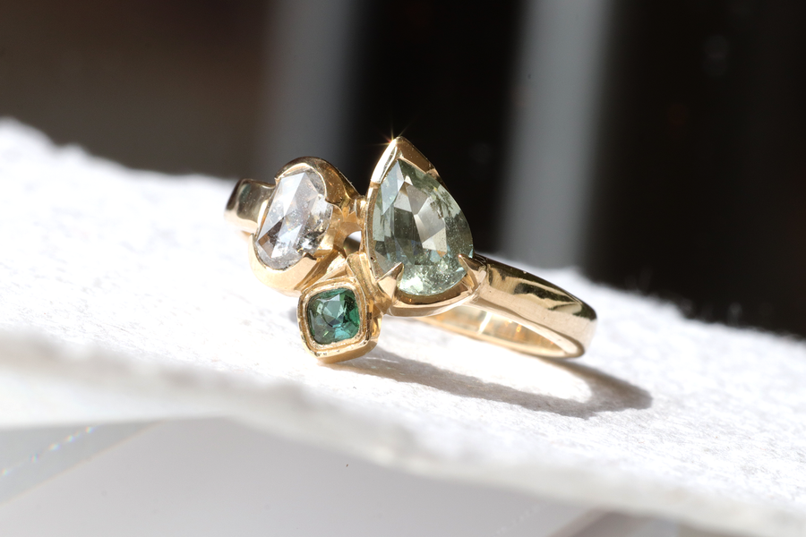 Paraiba and Diamond Droplet / Ring By Kestrel Dillon in ENGAGEMENT Category