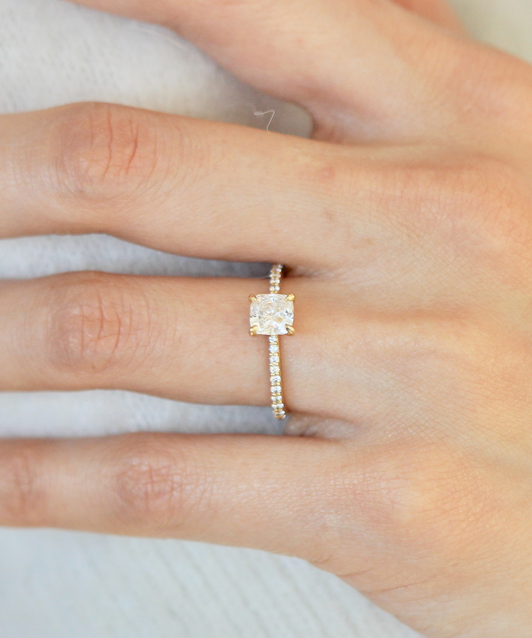 Lara / White Cushion + Pave Ring By fitzgerald jewelry
