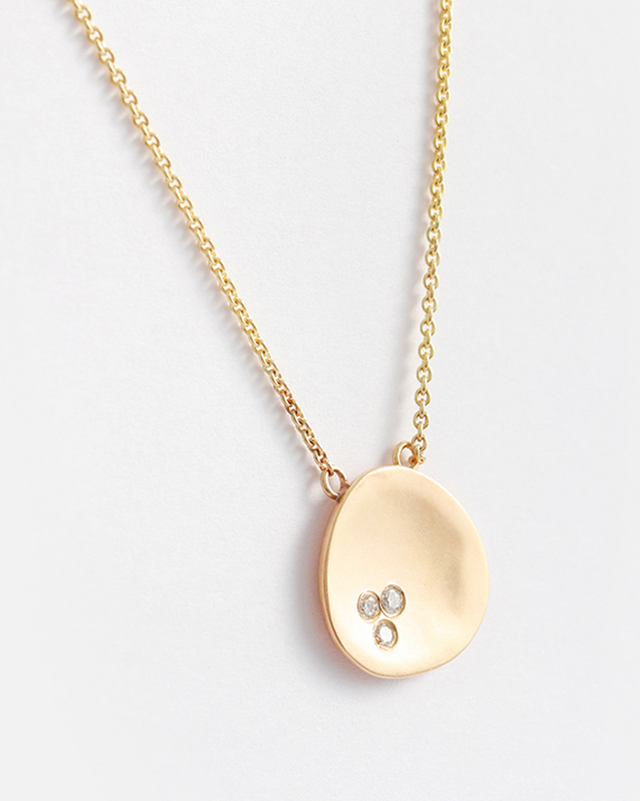Leaf / Large Yellow Gold + Diamonds Pendant By Hiroyo in pendants Category