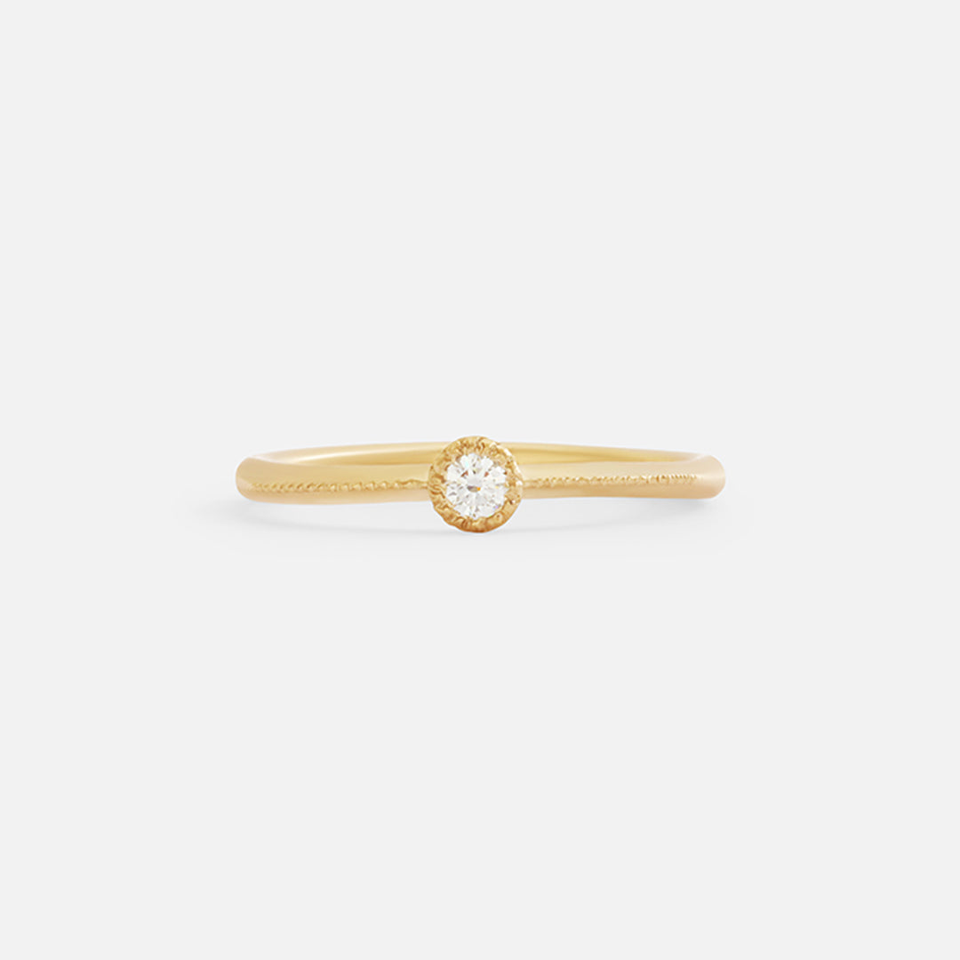 Melee Ball / White Diamond Ring Ready To Ship 14k Yellow Gold in Size 5.25 with Sandblasted Finish By Hiroyo in rings Category