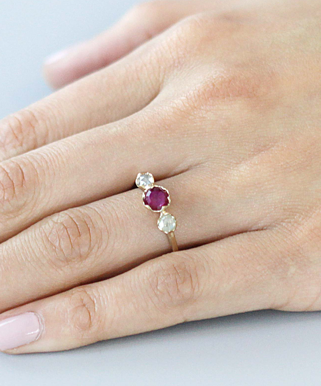 Pave 3 Stones / Ruby + Milky Diamonds By fitzgerald jewelry