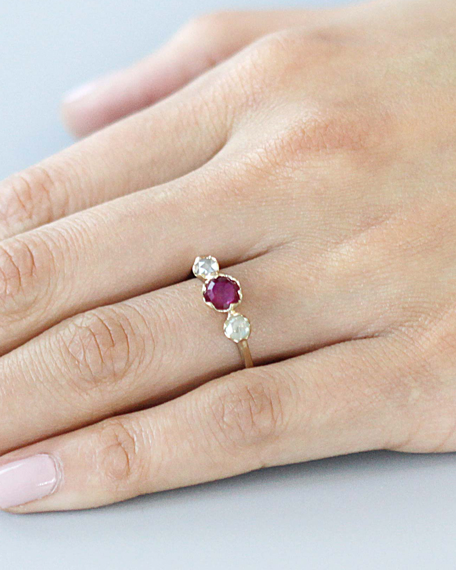 Pave 3 Stones / Ruby + Milky Diamonds By fitzgerald jewelry in ENGAGEMENT Category