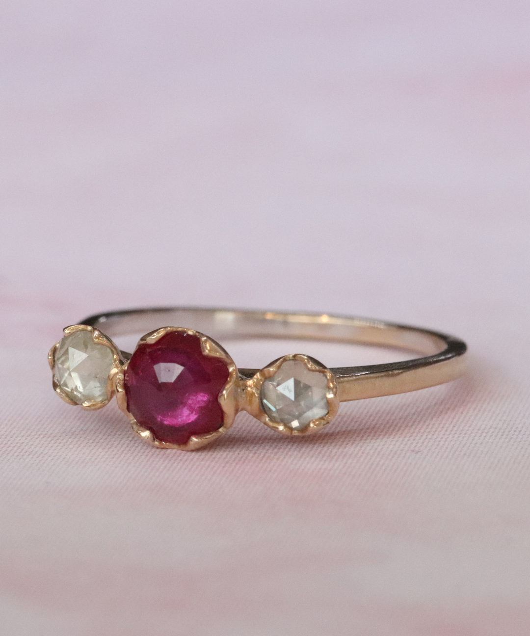 Pave 3 Stones / Ruby + Milky Diamonds By fitzgerald jewelry