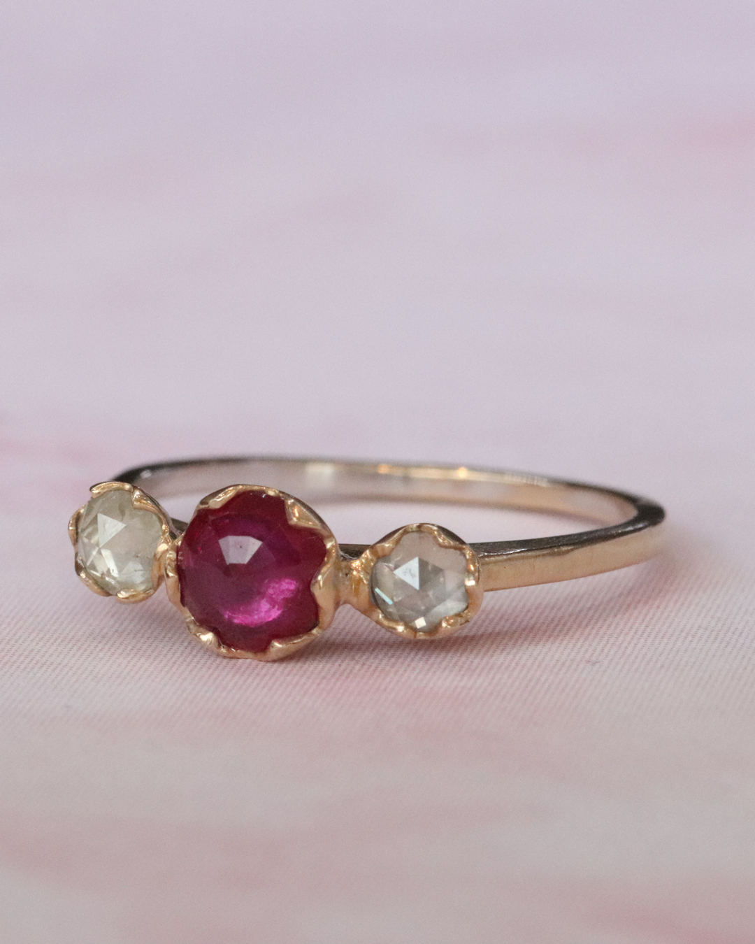 Pave 3 Stones / Ruby + Milky Diamonds By fitzgerald jewelry