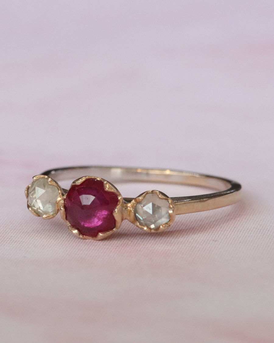 Pave 3 Stones / Ruby + Milky Diamonds By fitzgerald jewelry in ENGAGEMENT Category