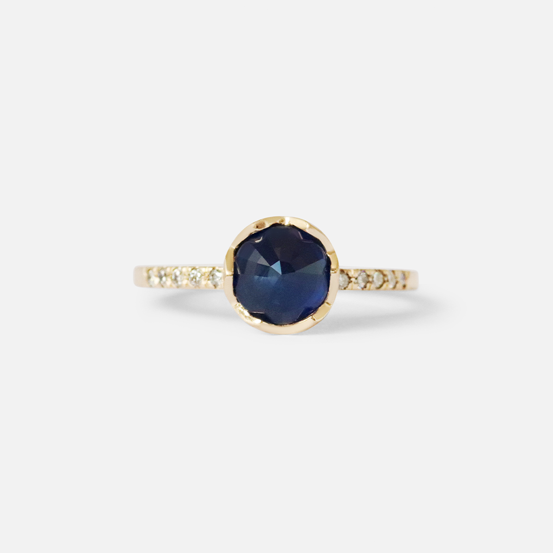 Pave / 6.5mm Blue Sapphire Ring By fitzgerald jewelry in Engagement Rings Category