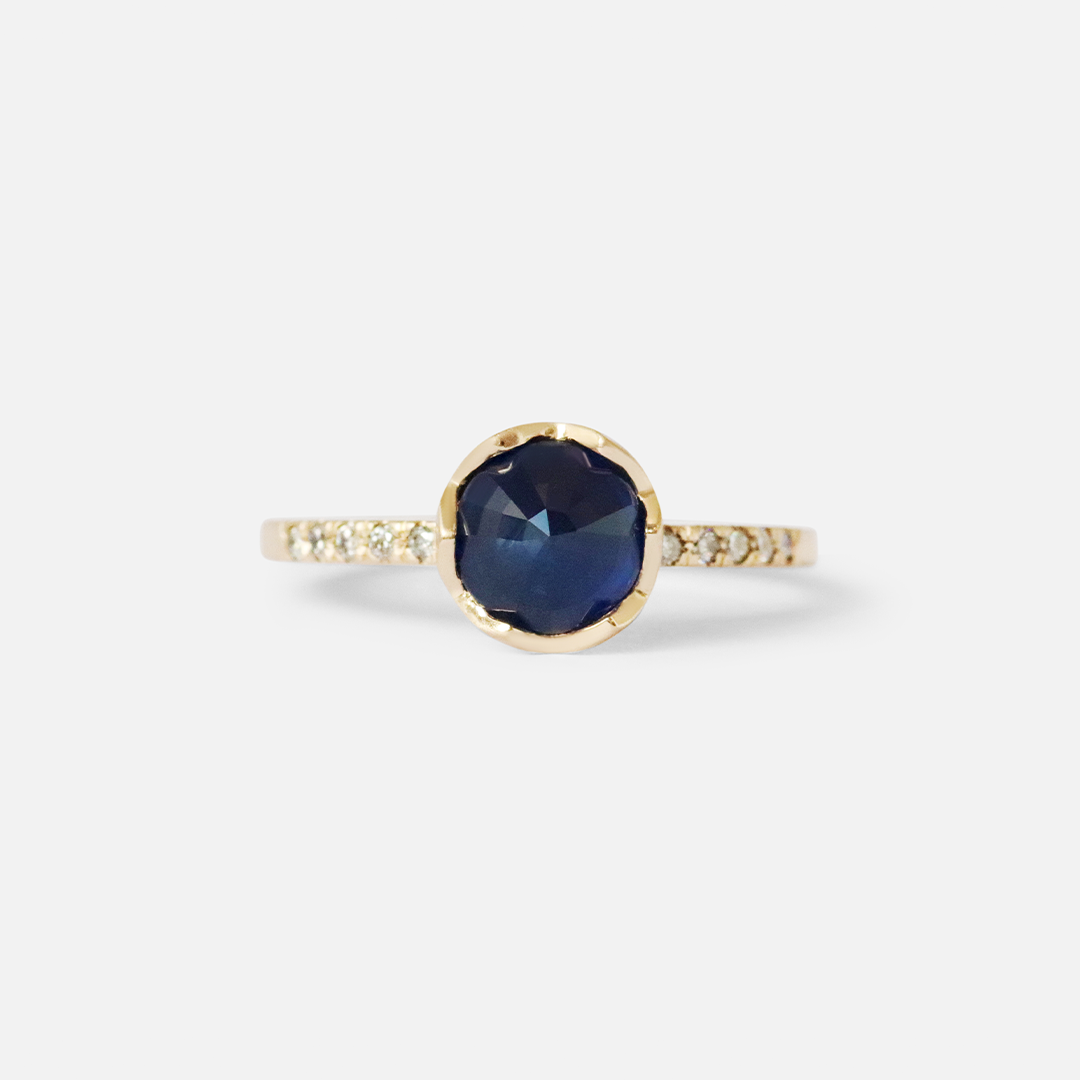 Pave / 6.5mm Blue Sapphire Ring By fitzgerald jewelry in ENGAGEMENT Category