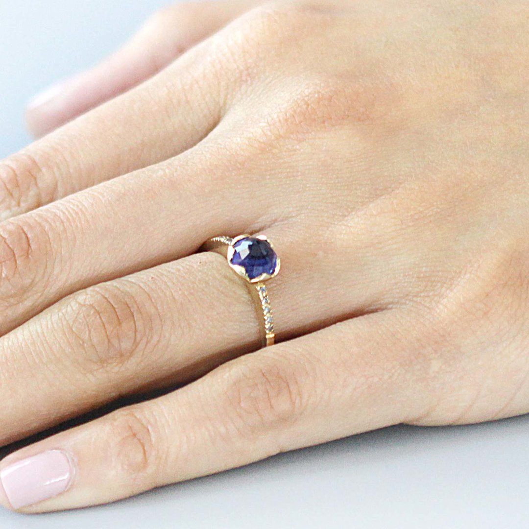 Pave / 6.5mm Blue Sapphire Ring By fitzgerald jewelry in ENGAGEMENT Category