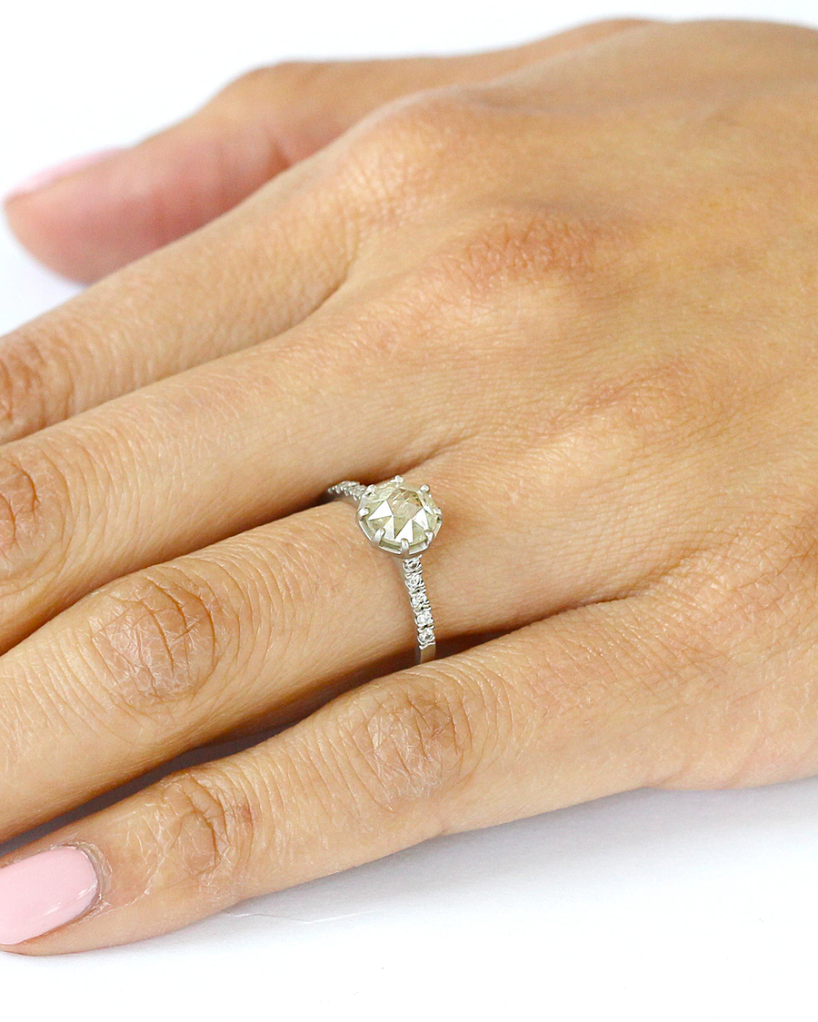 Pave 8 Octagon / Yellowish Diamond + Platinum By fitzgerald jewelry in ENGAGEMENT Category