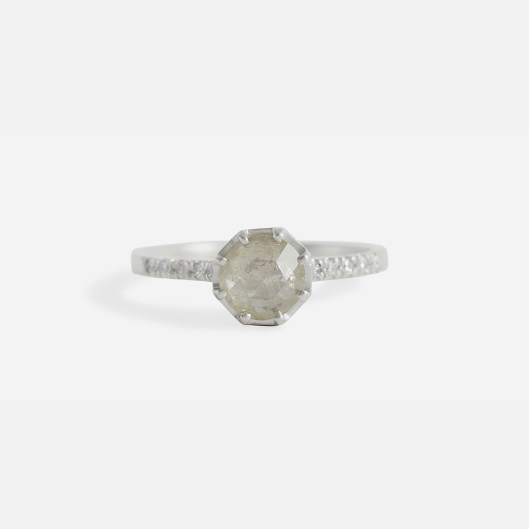 Pave 8 Octagon / Yellowish Diamond + Platinum By fitzgerald jewelry in Engagement Rings Category