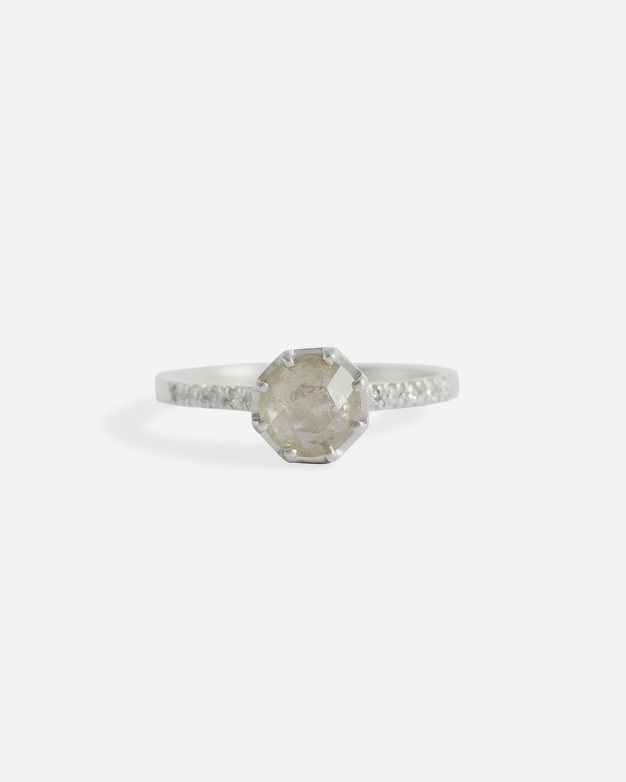 Pave 8 Octagon / Yellowish Diamond + Platinum By fitzgerald jewelry in ENGAGEMENT Category