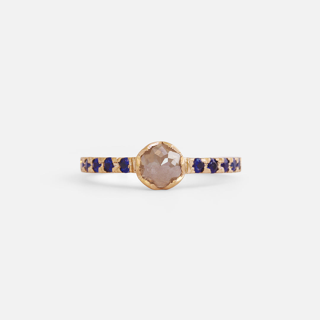 Pave / Milky Diamond + Sapphire Ring By Hiroyo in ENGAGEMENT Category