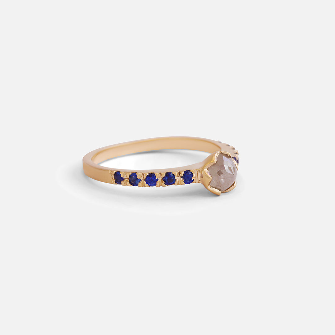Pave / Milky Diamond + Sapphire Ring By Hiroyo in ENGAGEMENT Category