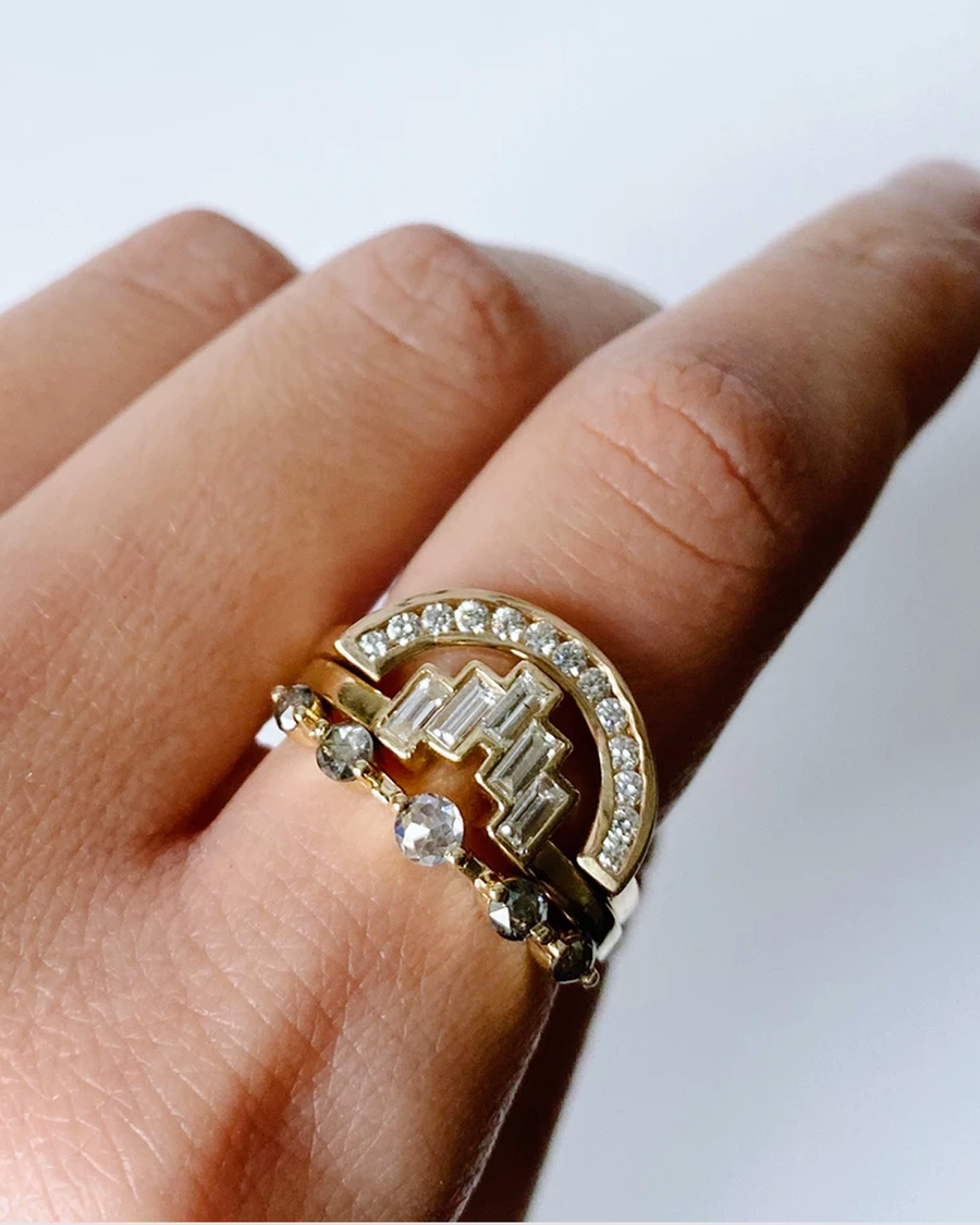 Petite Rainbow / White Diamond Ring By Casual Seance in rings Category