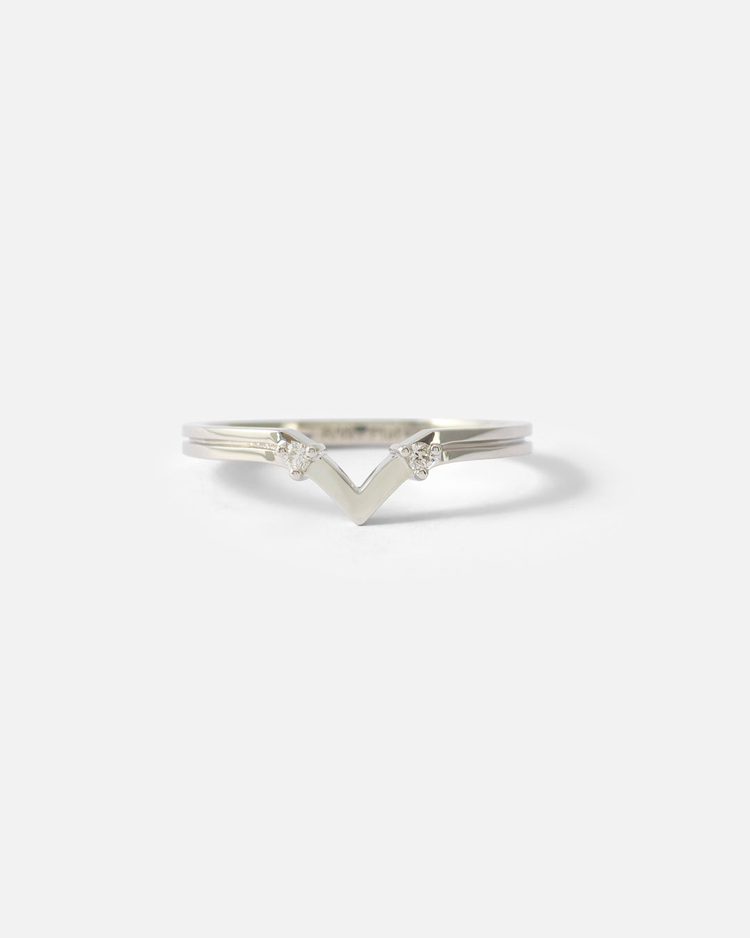 Front view of Canal / Curved 2 Stone Ring by Ruoria in Platinum