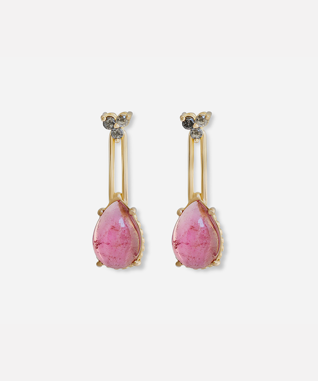 Front view of Skull / Tourmaline and Black Diamond Drop Earrings