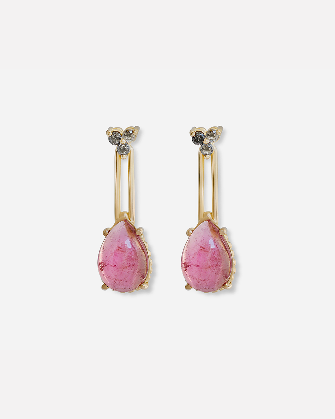 Front view of Skull / Tourmaline and Black Diamond Drop Earrings