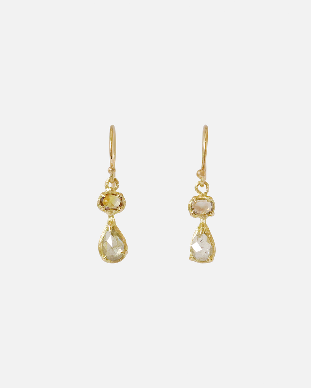 Silk / Cognac & Olive Diamond Drop Earrings By Hiroyo in earrings Category